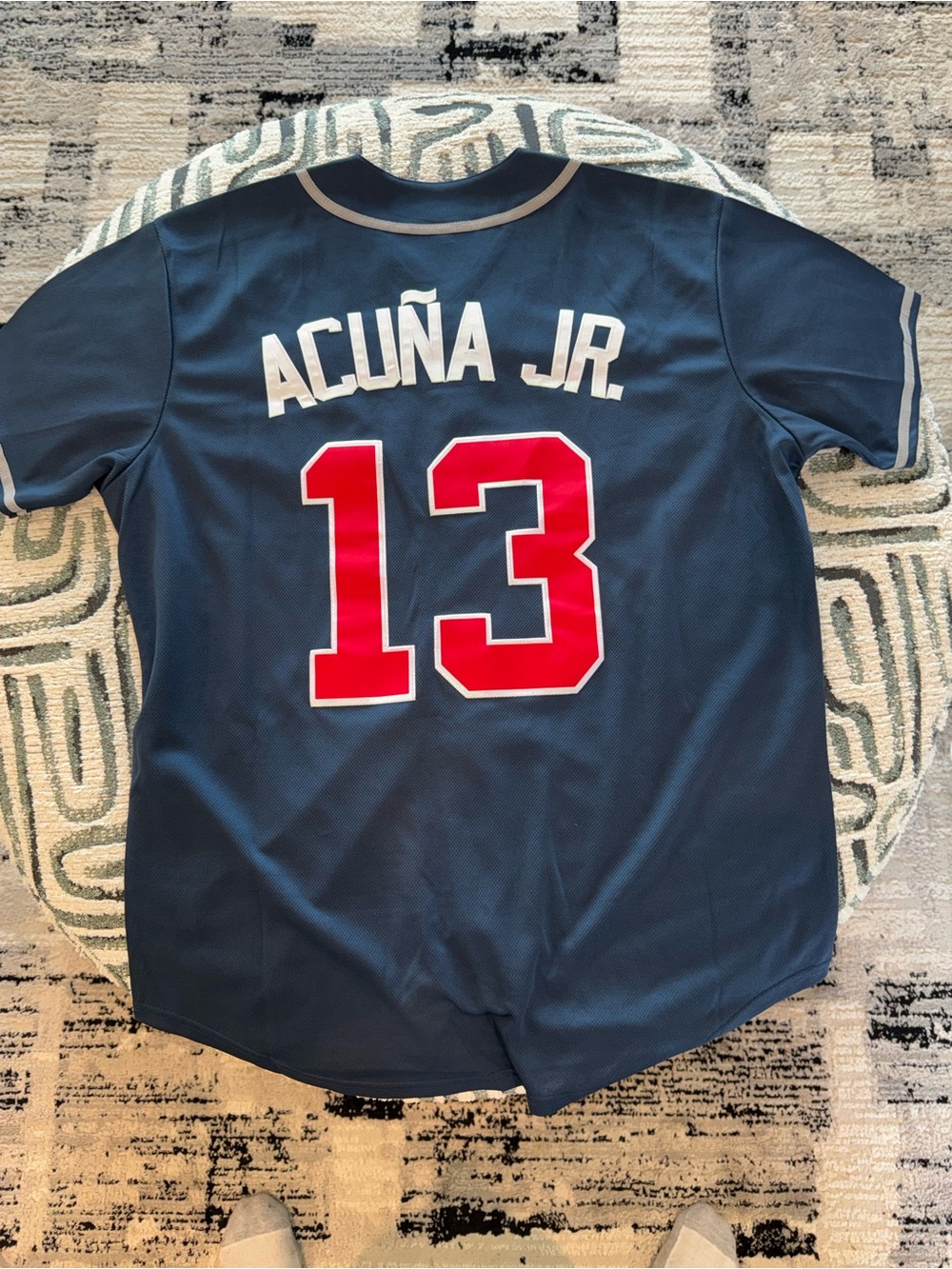 Ronald Acuña Jr. #13 Atlanta Baseball Jersey Navy Size Large